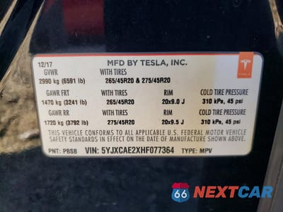 Zdjęcie 12 z 12 samochodu: 2017 TESLA MODEL X VIN:5YJXCAE2XHF077364 - miniatura