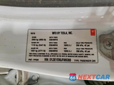 Zdjęcie 12 z 12 samochodu: 2018 TESLA MODEL 3 AWD 4D SEDAN LONG RANGE BATTERY VIN:5YJ3E1EB0JF085388 - miniatura