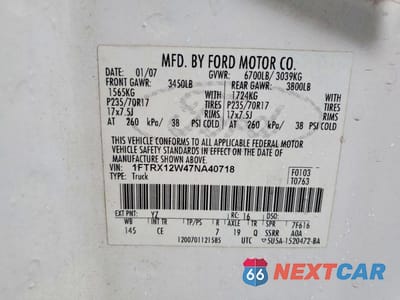 Zdjęcie 12 z 12 samochodu: 2007 FORD F150 VIN:1FTRX12W47NA40718 - miniatura