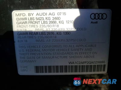 Zdjęcie 12 z 12 samochodu: 2016 AUDI Q5 PREMIUM VIN:WA1C2AFP2GA029886 - miniatura
