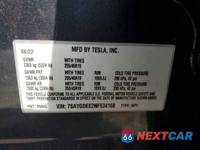 Zdjęcie 12 z 12 samochodu: 2022 TESLA MODEL Y VIN:7SAYGDEE2NF534168 - miniatura