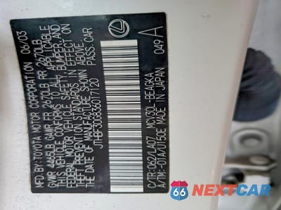 Zdjęcie 12 z 13 samochodu: 2003 LEXUS ES 300 VIN:JTHBF30G836017120 - miniatura