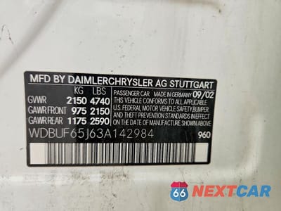 Zdjęcie 12 z 12 samochodu: 2003 MERCEDES-BENZ E 320 VIN:WDBUF65J63A142984 - miniatura