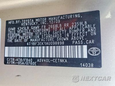Zdjęcie 13 z 13 samochodu: 2010 TOYOTA CAMRY BASE VIN:4T1BF3EK1AU098898 - miniatura