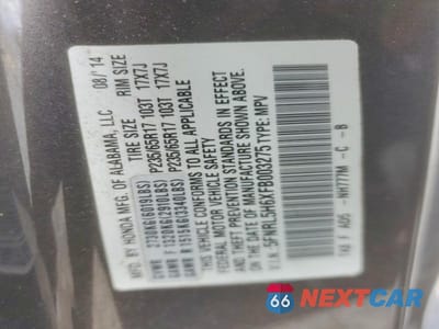 Zdjęcie 13 z 13 samochodu: 2015 HONDA ODYSSEY EXL VIN:5FNRL5H6XFB003275 - miniatura