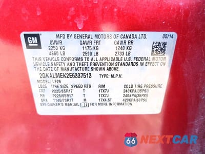 Zdjęcie 12 z 12 samochodu: 2014 GMC TERRAIN SLE VIN:2GKALMEK2E6337513 - miniatura