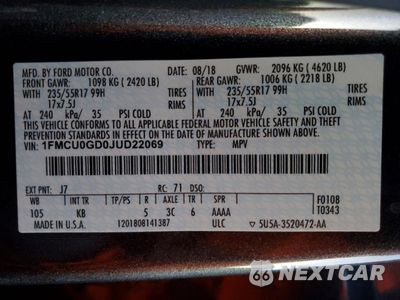 Zdjęcie 13 z 13 samochodu: 2018 FORD ESCAPE SE VIN:1FMCU0GD0JUD22069 - miniatura
