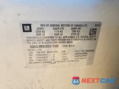 Zdjęcie 14 z 14 samochodu: 2013 GMC TERRAIN SLE VIN:2GKALMEK2D6317938 - miniatura