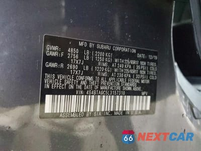 Zdjęcie 12 z 12 samochodu: 2020 SUBARU OUTBACK PREMIUM VIN:4S4BTACC5L3157310 - miniatura