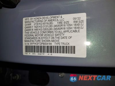 Zdjęcie 12 z 12 samochodu: 2023 HONDA RIDGELINE RTL-E VIN:5FPYK3F72PB004184 - miniatura