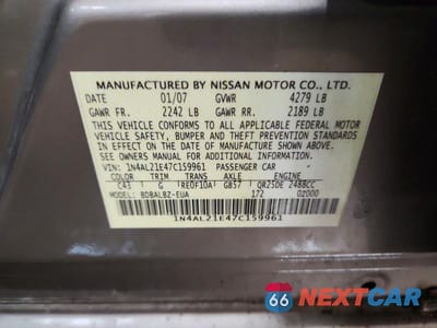 Zdjęcie 13 z 13 samochodu: 2007 NISSAN ALTIMA 2.5 VIN:1N4AL21E47C159961 - miniatura