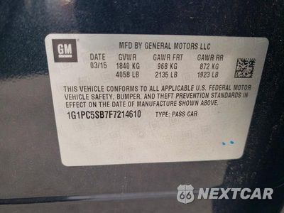 Zdjęcie 12 z 12 samochodu: 2015 CHEVROLET CRUZE LT VIN:1G1PC5SB7F7214610 - miniatura