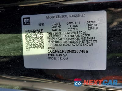 Zdjęcie 12 z 12 samochodu: 2022 CHEVROLET CAMARO LT1 VIN:1G1FE1R73N0107495 - miniatura