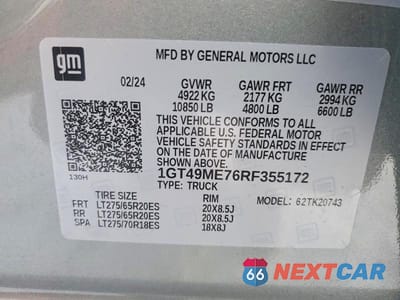 Zdjęcie 14 z 14 samochodu: 2024 GMC SIERRA K2500 SLE VIN:1GT49ME76RF355172 - miniatura