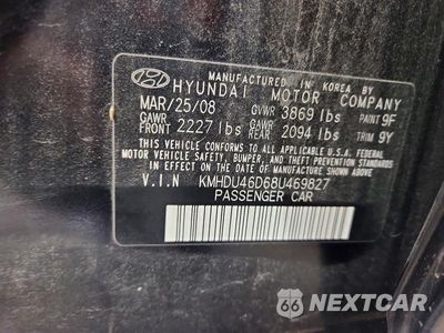 Zdjęcie 12 z 12 samochodu: 2008 HYUNDAI ELANTRA GLS VIN:KMHDU46D68U469827 - miniatura