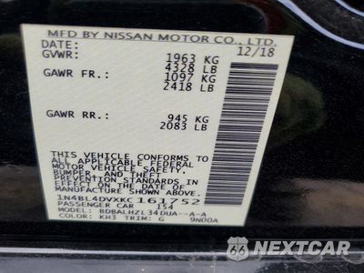 Zdjęcie 12 z 12 samochodu: 2019 NISSAN ALTIMA SV VIN:1N4BL4DVXKC161752 - miniatura