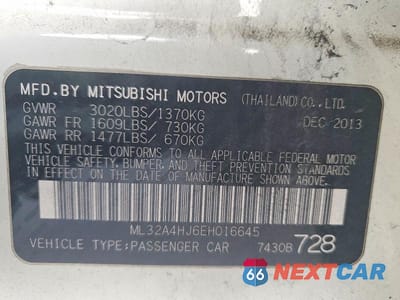 Zdjęcie 12 z 12 samochodu: 2014 MITSUBISHI MIRAGE ES VIN:ML32A4HJ6EH016645 - miniatura