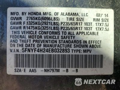 Zdjęcie 14 z 14 samochodu: 2014 HONDA PILOT LX VIN:5FNYF4H24EB032893 - miniatura