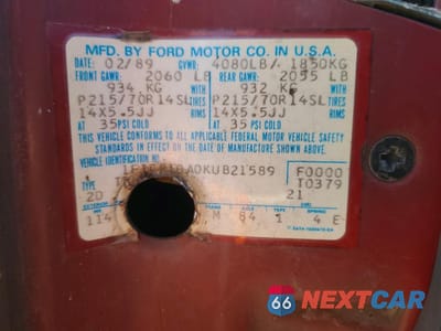 Zdjęcie 12 z 13 samochodu: 1989 FORD RANGER VIN:1FTCR10A0KUB21589 - miniatura