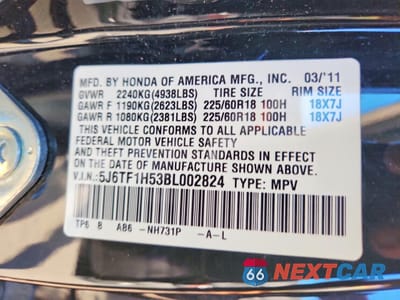 Zdjęcie 14 z 14 samochodu: 2011 HONDA ACCORD CROSSTOUR EXL VIN:5J6TF1H53BL002824 - miniatura
