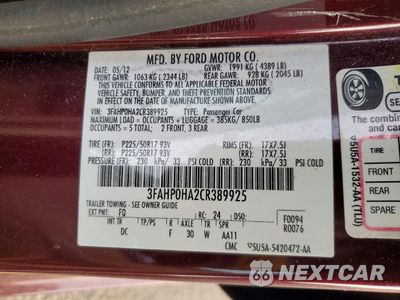 Zdjęcie 12 z 14 samochodu: 2012 FORD FUSION SE VIN:3FAHP0HA2CR389925 - miniatura