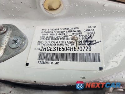 Zdjęcie 12 z 12 samochodu: 2004 HONDA CIVIC LX VIN:2HGES16504H620729 - miniatura