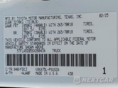 Zdjęcie 13 z 13 samochodu: 2025 TOYOTA TUNDRA CREWMAX SR VIN:5TFLA5DB5SX288434 - miniatura