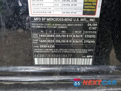 Zdjęcie 13 z 13 samochodu: 2009 MERCEDES-BENZ ML 550 VIN:4JGBB72EX9A518477 - miniatura