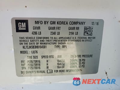 Zdjęcie 13 z 14 samochodu: 2017 CHEVROLET TRAX LS VIN:KL7CJKSB3HB104581 - miniatura