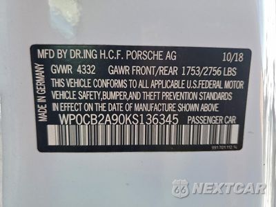 Zdjęcie 12 z 15 samochodu: 2019 PORSCHE 911 CARRERA S VIN:WP0CB2A90KS136345 - miniatura