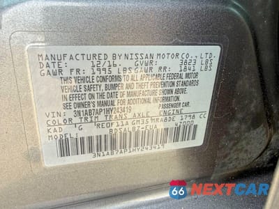 Zdjęcie 10 z 10 samochodu: 2017 NISSAN SENTRA S VIN:3N1AB7AP1HY243419 - miniatura