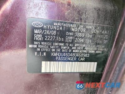 Zdjęcie 12 z 12 samochodu: 2008 HYUNDAI ELANTRA GLS VIN:KMHDU46D48U468983 - miniatura