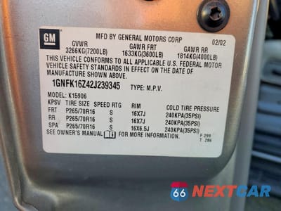 Zdjęcie 12 z 12 samochodu: 2002 CHEVROLET SUBURBAN K1500 VIN:1GNFK16Z42J239345 - miniatura