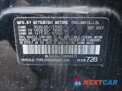 Zdjęcie 12 z 12 samochodu: 2018 MITSUBISHI MIRAGE ES VIN:ML32A3HJ7JH004573 - miniatura