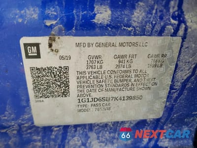 Zdjęcie 13 z 14 samochodu: 2019 CHEVROLET SONIC LT VIN:1G1JD6SB7K4139850 - miniatura