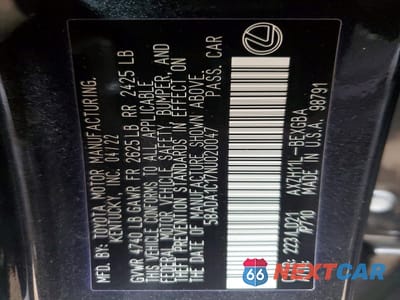 Zdjęcie 12 z 12 samochodu: 2022 LEXUS ES 300H BASE VIN:58ADA1C17NU020047 - miniatura