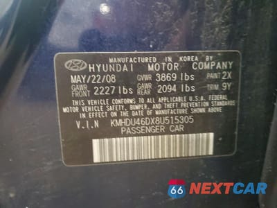 Zdjęcie 12 z 12 samochodu: 2008 HYUNDAI ELANTRA GLS VIN:KMHDU46DX8U515305 - miniatura
