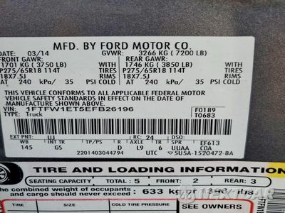 Zdjęcie 12 z 12 samochodu: 2014 FORD F150 SUPERCREW VIN:1FTFW1ET5EFB26196 - miniatura