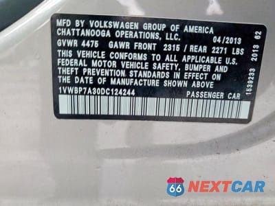 Zdjęcie 12 z 12 samochodu: 2013 VOLKSWAGEN PASSAT SE VIN:1VWBP7A30DC124244 - miniatura