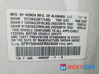 Zdjęcie 12 z 12 samochodu: 2015 ACURA MDX TECHNOLOGY VIN:5FRYD4H45FB024549 - miniatura