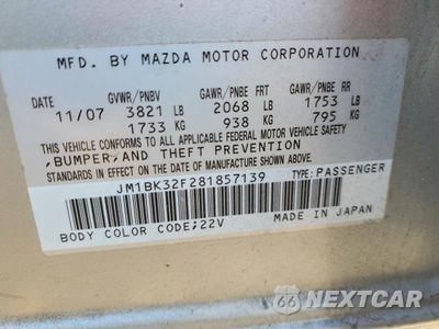 Zdjęcie 12 z 12 samochodu: 2008 MAZDA 3 I VIN:JM1BK32F281857139 - miniatura