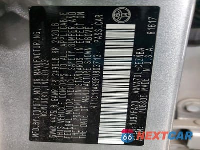 Zdjęcie 12 z 12 samochodu: 2023 TOYOTA CAMRY LE *** PRIOR FLEET *** VIN:4T1C11AK9PU803713 - miniatura