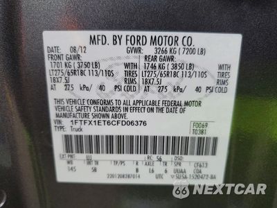 Zdjęcie 12 z 12 samochodu: 2012 FORD F150 SUPER CAB VIN:1FTFX1ET6CFD06376 - miniatura