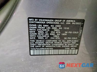 Zdjęcie 13 z 13 samochodu: 2022 VOLKSWAGEN ATLAS SE VIN:1V2LP2CA9NC540783 - miniatura