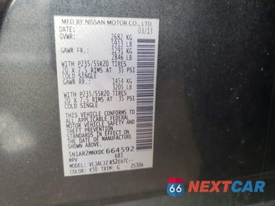 Zdjęcie 14 z 14 samochodu: 2013 NISSAN PATHFINDER S VIN:5N1AR2MNXDC664592 - miniatura