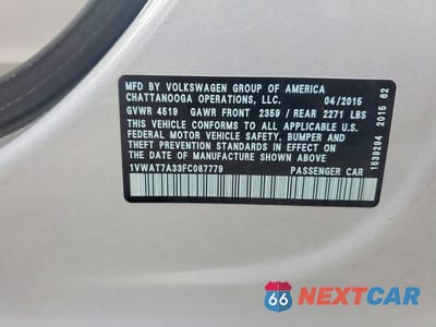 Zdjęcie 12 z 12 samochodu: 2015 VOLKSWAGEN PASSAT S VIN:1VWAT7A33FC087779 - miniatura