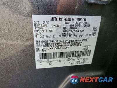 Zdjęcie 13 z 13 samochodu: 2010 FORD EDGE SEL VIN:2FMDK4JC0ABB59852 - miniatura