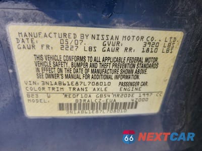 Zdjęcie 12 z 12 samochodu: 2007 NISSAN SENTRA 2.0 VIN:3N1AB61E87L708010 - miniatura