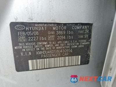 Zdjęcie 12 z 12 samochodu: 2008 HYUNDAI ELANTRA GLS VIN:KMHDU46D58U430954 - miniatura