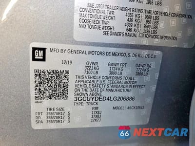 Zdjęcie 12 z 12 samochodu: 2020 CHEVROLET SILVERADO K1500 LT VIN:3GCUYDED4LG206886 - miniatura